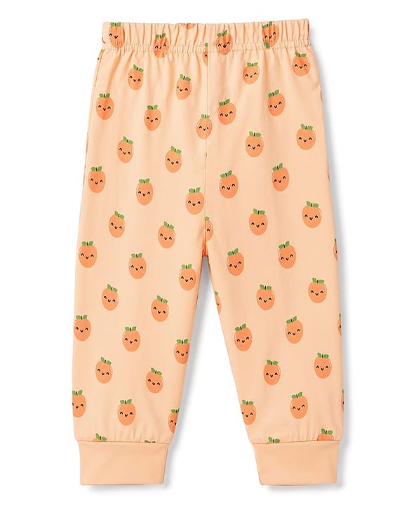 Babyhug 100% Cotton Knit Half Sleeves Tropical Theme Printed T-Shirt & Pyjama Night Suit - Peach