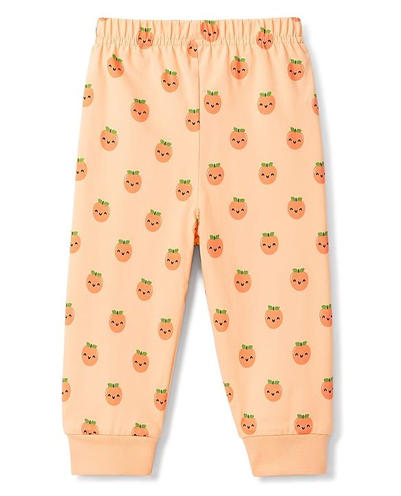 Babyhug 100% Cotton Knit Half Sleeves Tropical Theme Printed T-Shirt & Pyjama Night Suit - Peach