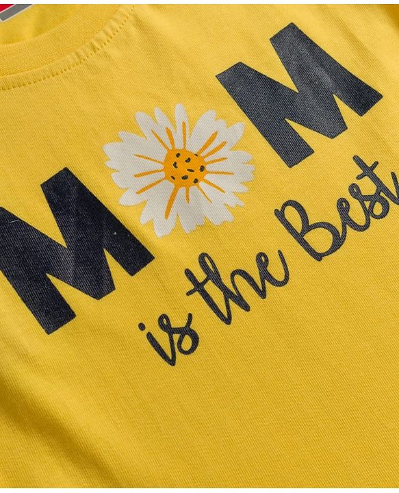Babyhug 100% Cotton Knit Half Sleeves T-Shirt & Pyjama Night Suit With Text & Floral Print - Yellow