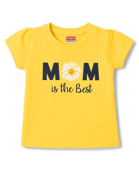 Babyhug 100% Cotton Knit Half Sleeves T-Shirt & Pyjama Night Suit With Text & Floral Print - Yellow