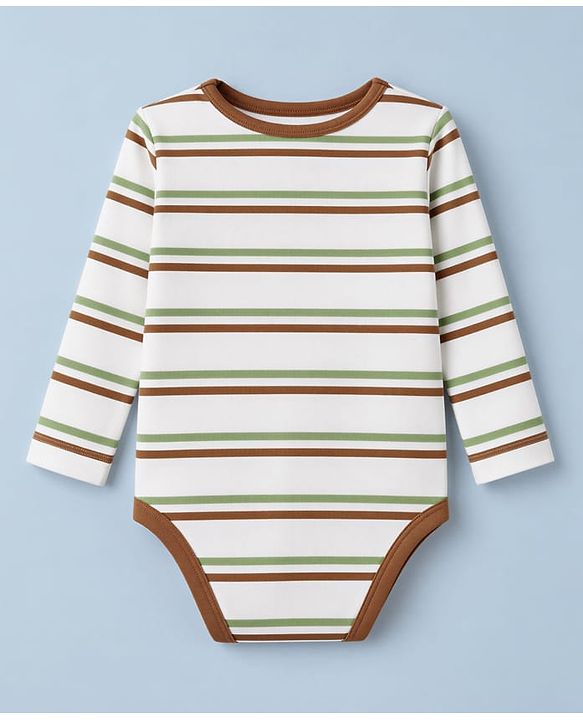 Babyhug 100% Cotton Interlock Knit Full Sleeves Striped Onesies With Boat Print Pack of 3 - White & Green