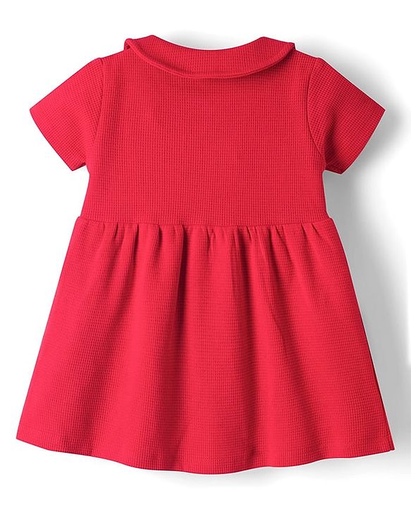 Babyhug Waffle Knit Half Sleeves Solid Textured Frock With Bloomer - Red