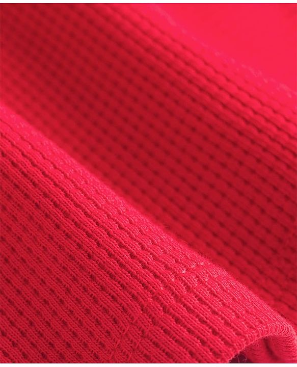 Babyhug Waffle Knit Half Sleeves Solid Textured Frock With Bloomer - Red