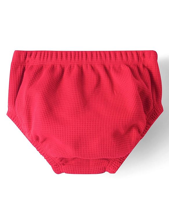Babyhug Waffle Knit Half Sleeves Solid Textured Frock With Bloomer - Red