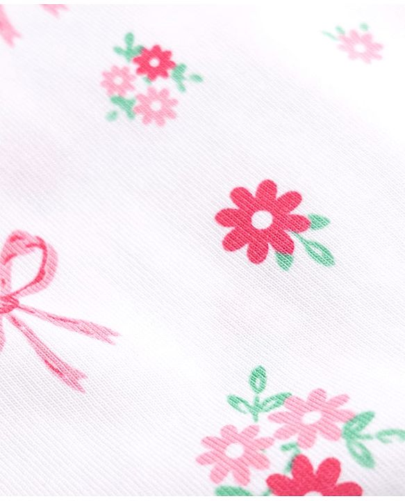 Babyhug 100% Cotton Knit Half Sleeves Top & Pyjama Co-ords Night Suit With Floral Print - White