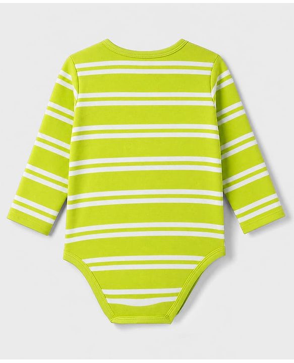 Babyhug 100% Cotton Interlock Knit Full Sleeves Striped Onesies With Animal Print Pack of 3 - White, Light Green & Orange