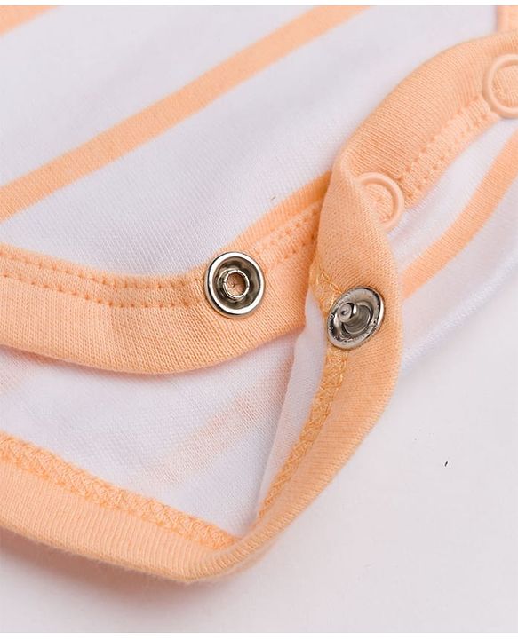 Babyhug 100% Cotton Interlock Knit Full Sleeves Striped Onesies With Animal Print Pack of 3 - White, Light Green & Orange