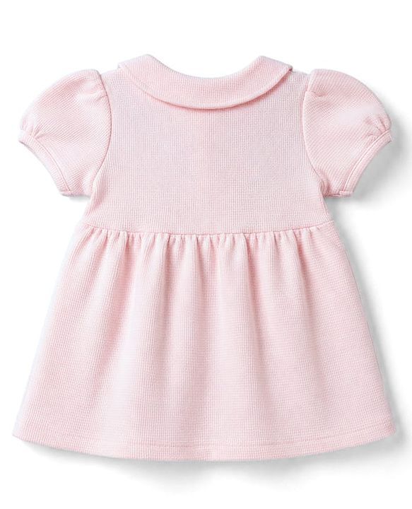 Babyhug Cotton Knit Frocks with Bloomer Half Sleeves Peter Pan Collar Pink  0-3 Months