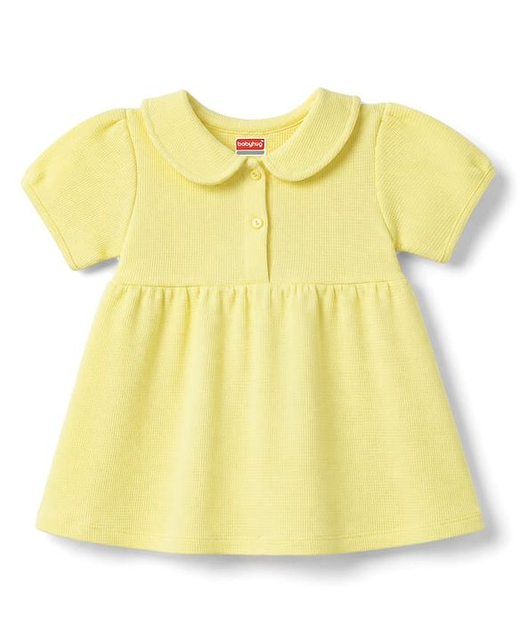 Babyhug Waffle Knit Half Sleeves Solid Frock With Bloomer - Yellow