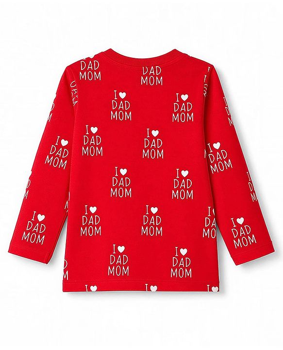 Babyhug 100% Cotton Knit Full Sleeves Text Printed Co-Ords T-Shirt & Pyjama Night Suit - Red