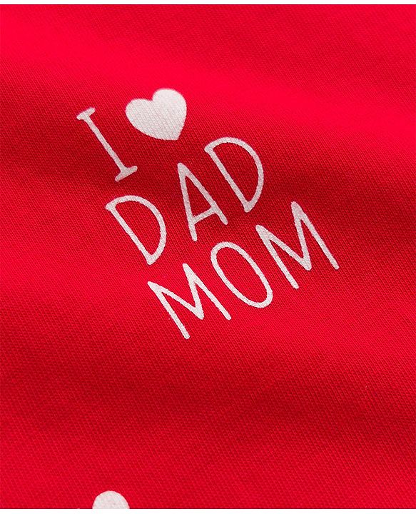 Babyhug 100% Cotton Knit Full Sleeves Text Printed Co-Ords T-Shirt & Pyjama Night Suit - Red