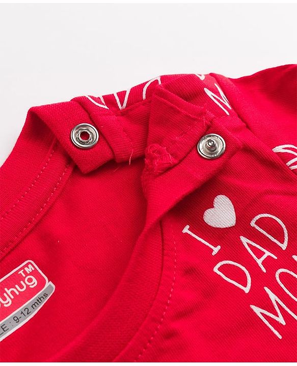 Babyhug 100% Cotton Knit Full Sleeves Text Printed Co-Ords T-Shirt & Pyjama Night Suit - Red