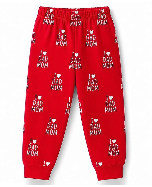 Babyhug 100% Cotton Knit Full Sleeves Text Printed Co-Ords T-Shirt & Pyjama Night Suit - Red