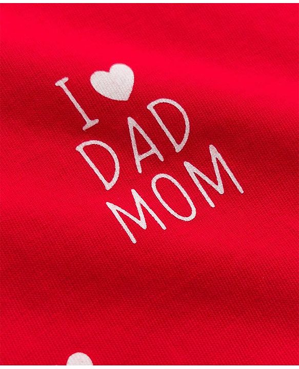 Babyhug 100% Cotton Knit Full Sleeves Text Printed Co-Ords T-Shirt & Pyjama Night Suit - Red