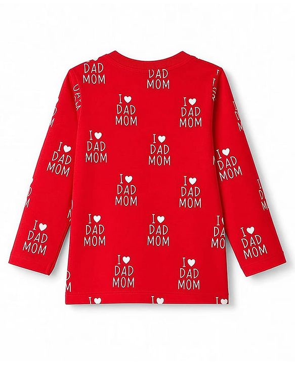 Babyhug 100% Cotton Knit Full Sleeves Text Printed Co-Ords T-Shirt & Pyjama Night Suit - Red