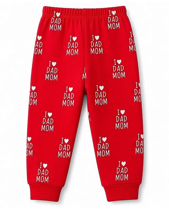 Babyhug 100% Cotton Knit Full Sleeves Text Printed Co-Ords T-Shirt & Pyjama Night Suit - Red