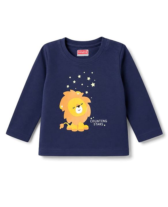 Babyhug Cotton Knit Full Sleeves Lion Printed T-Shirt & Pyjama Night Suit with Glow In Dark Effect - Navy