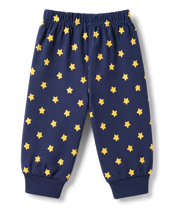 Babyhug Cotton Knit Full Sleeves Lion Printed T-Shirt & Pyjama Night Suit with Glow In Dark Effect - Navy