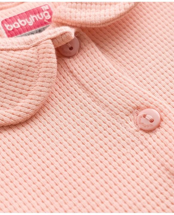 Babyhug Waffle Knit Half Sleeves Frock with Bloomer - Peach