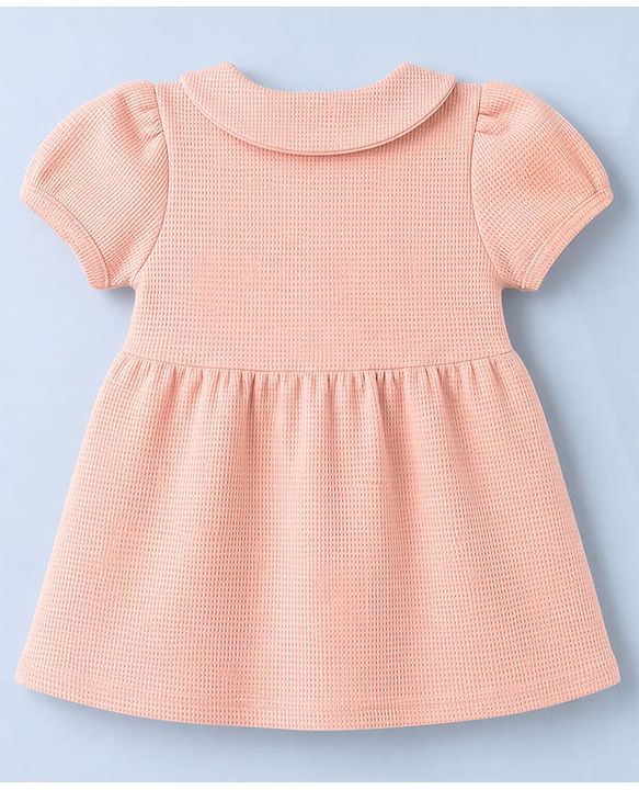 Babyhug Waffle Knit Half Sleeves Frock with Bloomer - Peach