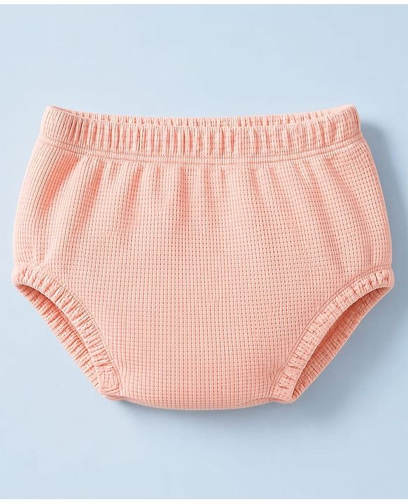 Babyhug Waffle Knit Half Sleeves Frock with Bloomer - Peach