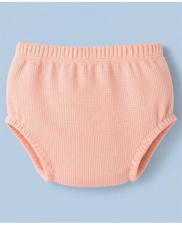 Babyhug Waffle Knit Half Sleeves Frock with Bloomer - Peach