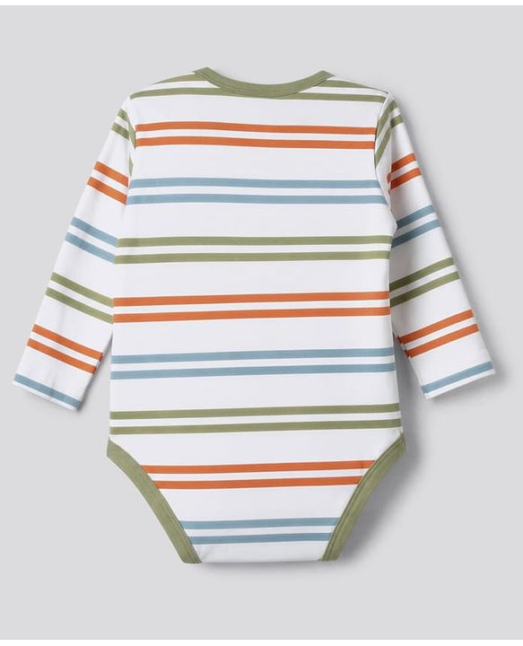 Babyhug 100% Cotton Knit Full Sleeves Striped Onesies With Animal & Text Print Pack of 3 - Orange & White