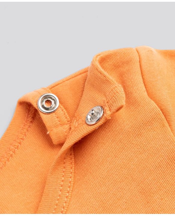 Babyhug 100% Cotton Knit Full Sleeves Striped Onesies With Animal & Text Print Pack of 3 - Orange & White