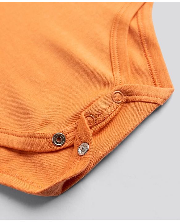 Babyhug 100% Cotton Knit Full Sleeves Striped Onesies With Animal & Text Print Pack of 3 - Orange & White