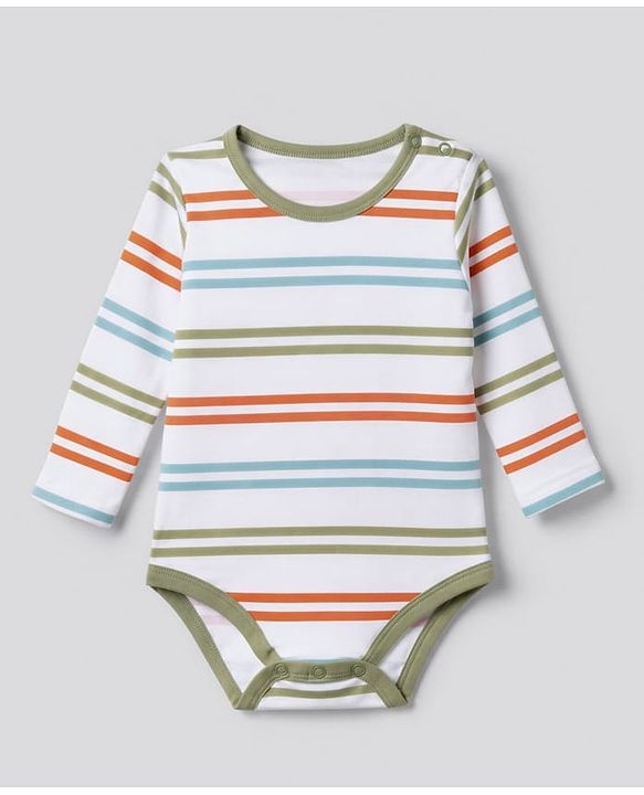 Babyhug 100% Cotton Knit Full Sleeves Striped Onesies With Animal & Text Print Pack of 3 - Orange & White