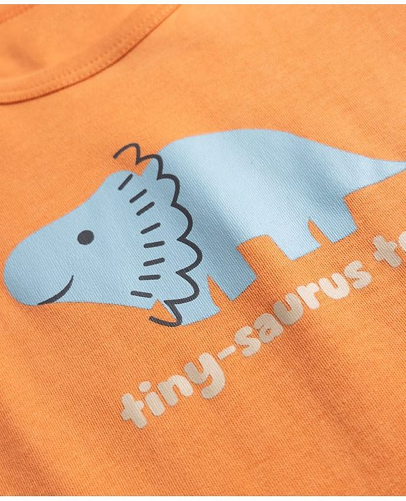 Babyhug 100% Cotton Knit Full Sleeves Striped Onesies With Animal & Text Print Pack of 3 - Orange & White