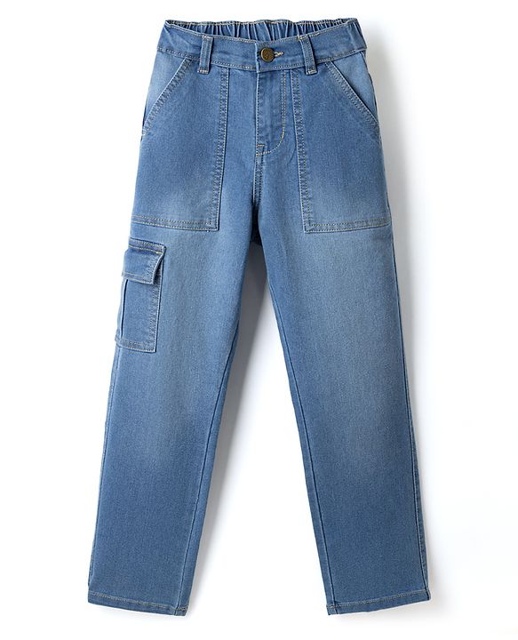 Pine Kids Cotton Elastane Denim Woven Full Length Jeans in Teal Blue