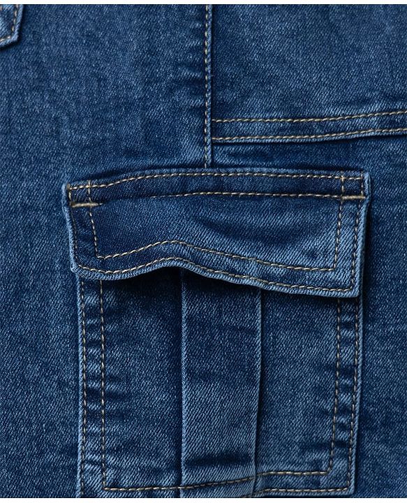 Pine Kids Woven Above Knee Length Denim Shorts With Cargo Pockets - Navy Blue