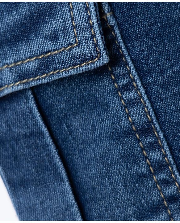 Pine Kids Woven Above Knee Length Denim Shorts With Cargo Pockets - Navy Blue
