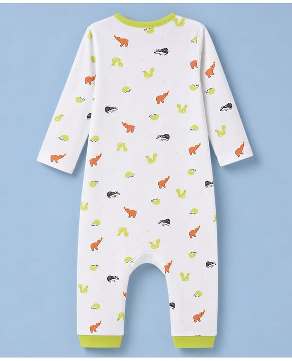 Babyhug 100% Cotton Interlock Knit Full Sleeves Striped Romper with Dino Print Pack Of 2 - Neon Green & White