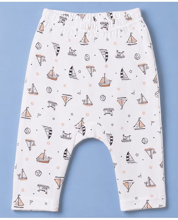 Babyhug 100% Cotton Knit Full Sleeves Nautical Theme Printed Onesie With Leggings & Cap Mittens & Booties Set - Green