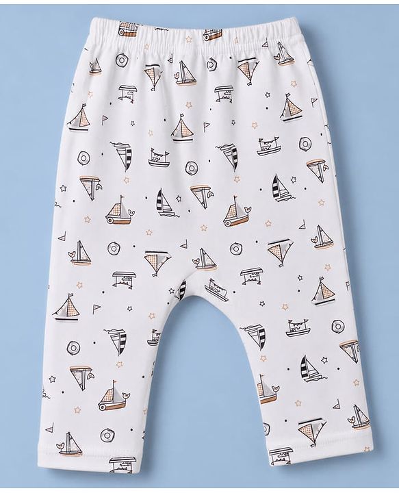 Babyhug 100% Cotton Knit Full Sleeves Nautical Theme Printed Onesie With Leggings & Cap Mittens & Booties Set - Green