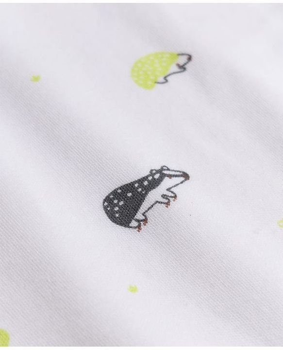 Babyhug 100% Cotton Interlock Knit Full Sleeves Animal Printed Onesies with Leggings & Cap Mittens and Booties - Light Green