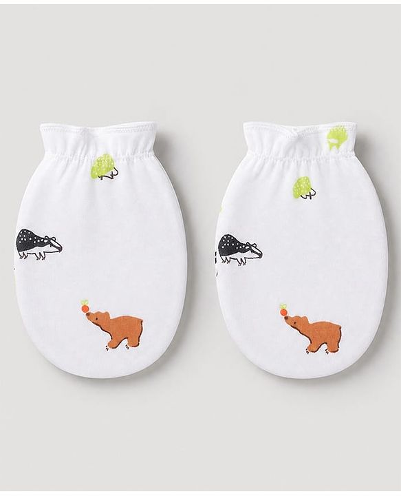 Babyhug 100% Cotton Interlock Knit Full Sleeves Animal Printed Onesies with Leggings & Cap Mittens and Booties - Light Green