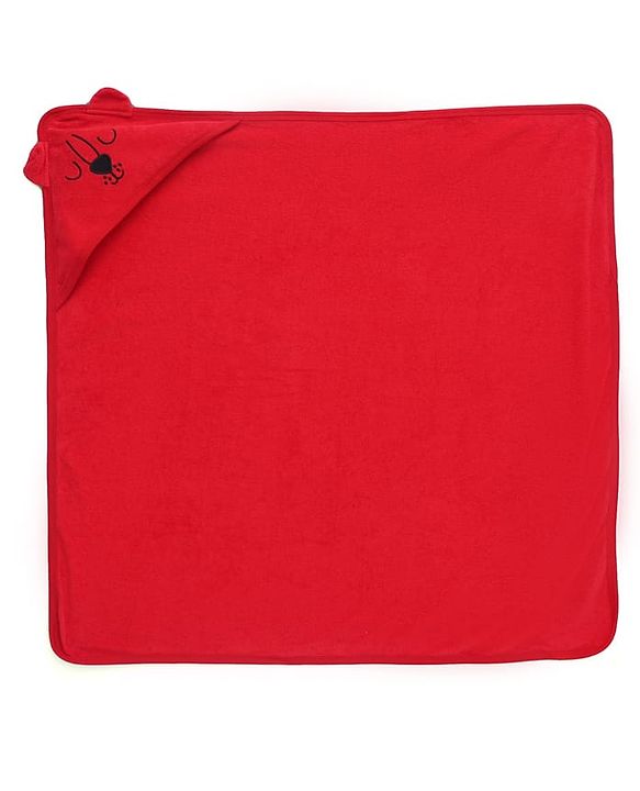 Babyhug Cotton Terry Knit Hooded Towel With Animal Embroidery L 76 x B 76 cm - Red