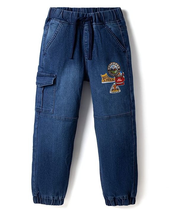 Pine Kids Denim Woven Full Length Jeans With Text Print - Blue