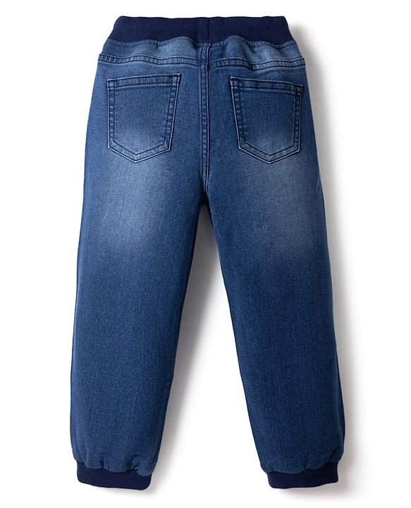 Pine Kids Denim Woven Full Length Jeans with Draw Cord and Awesome Embroidery - Navy Blue
