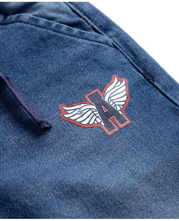 Pine Kids Denim Woven Full Length Jeans with Draw Cord and Awesome Embroidery - Navy Blue
