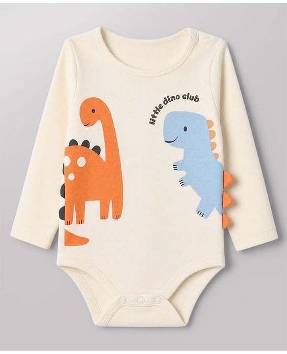 Babyhug 100% Cotton Interlock Knit Full Sleeves Onesies with Leggings & Animal Print - Offwhite & Orange