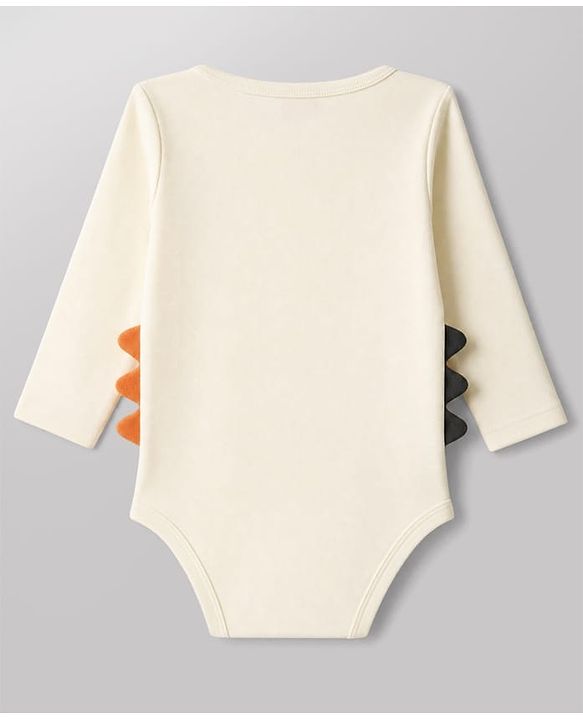 Babyhug 100% Cotton Interlock Knit Full Sleeves Onesies with Leggings & Animal Print - Offwhite & Orange
