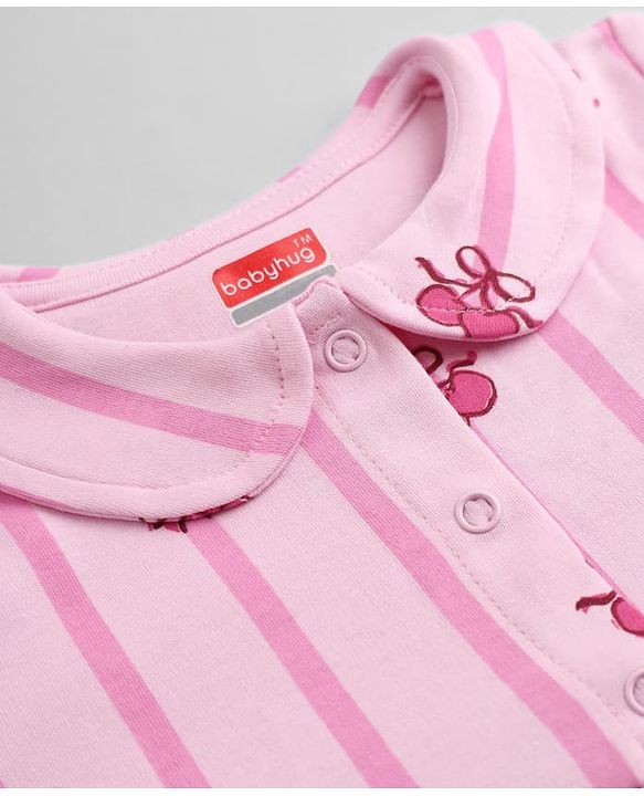 Babyhug Interlock Knit Knee Length Half Sleeves Frock with Bloomer and Cherry Print in Pink