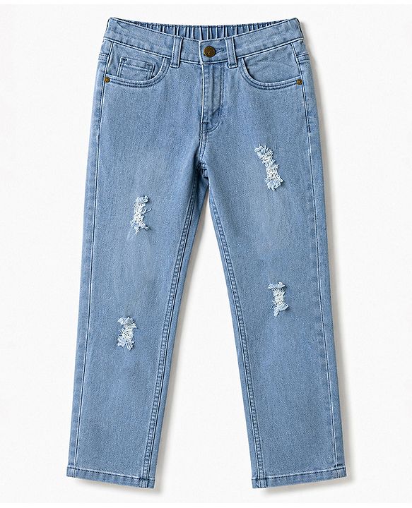 Pine Kids Denim Woven Full Length Distressed Solid Jeans - Blue