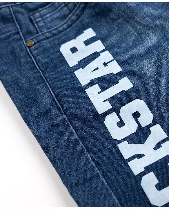 Pine Kids Woven Above Knee Length Denim Shorts With Text Print - Navy Blue