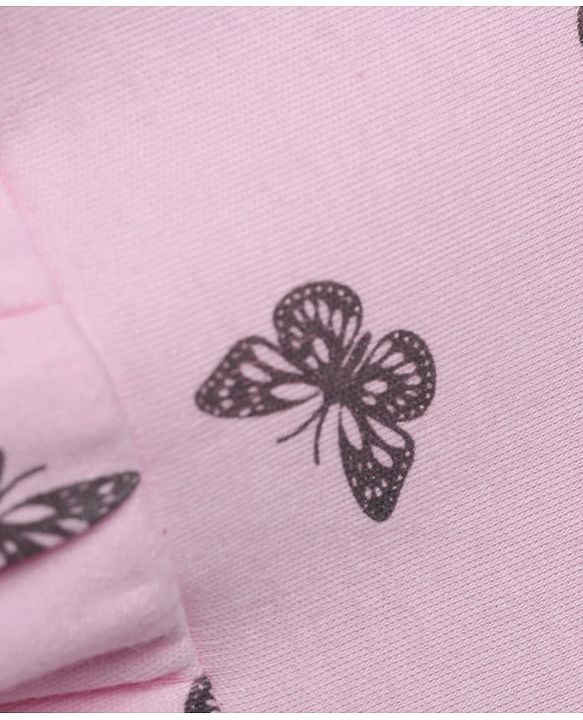 Babyhug Interlock Knit Frock with Half Sleeves and Butterfly Print - Pink