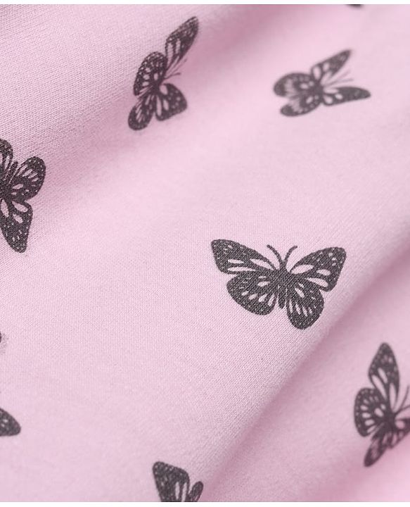 Babyhug Interlock Knit Frock with Half Sleeves and Butterfly Print - Pink